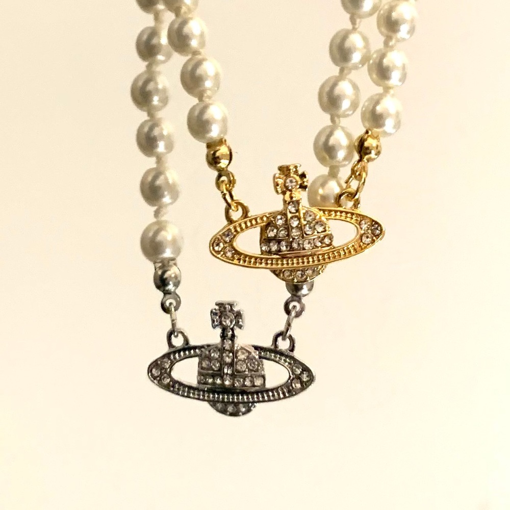 Pearl Orb Saturn Planet Necklace (silver)